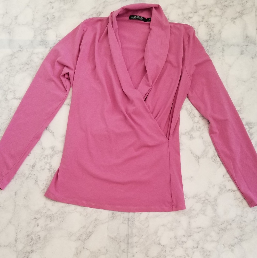 Lauren Ralph Lauren Pink Wrap-Style Blouse. Size L - Picture 2 of 3